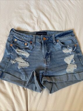 Aeropostale Light Blue Distressed Cuffed Denim Shorts
